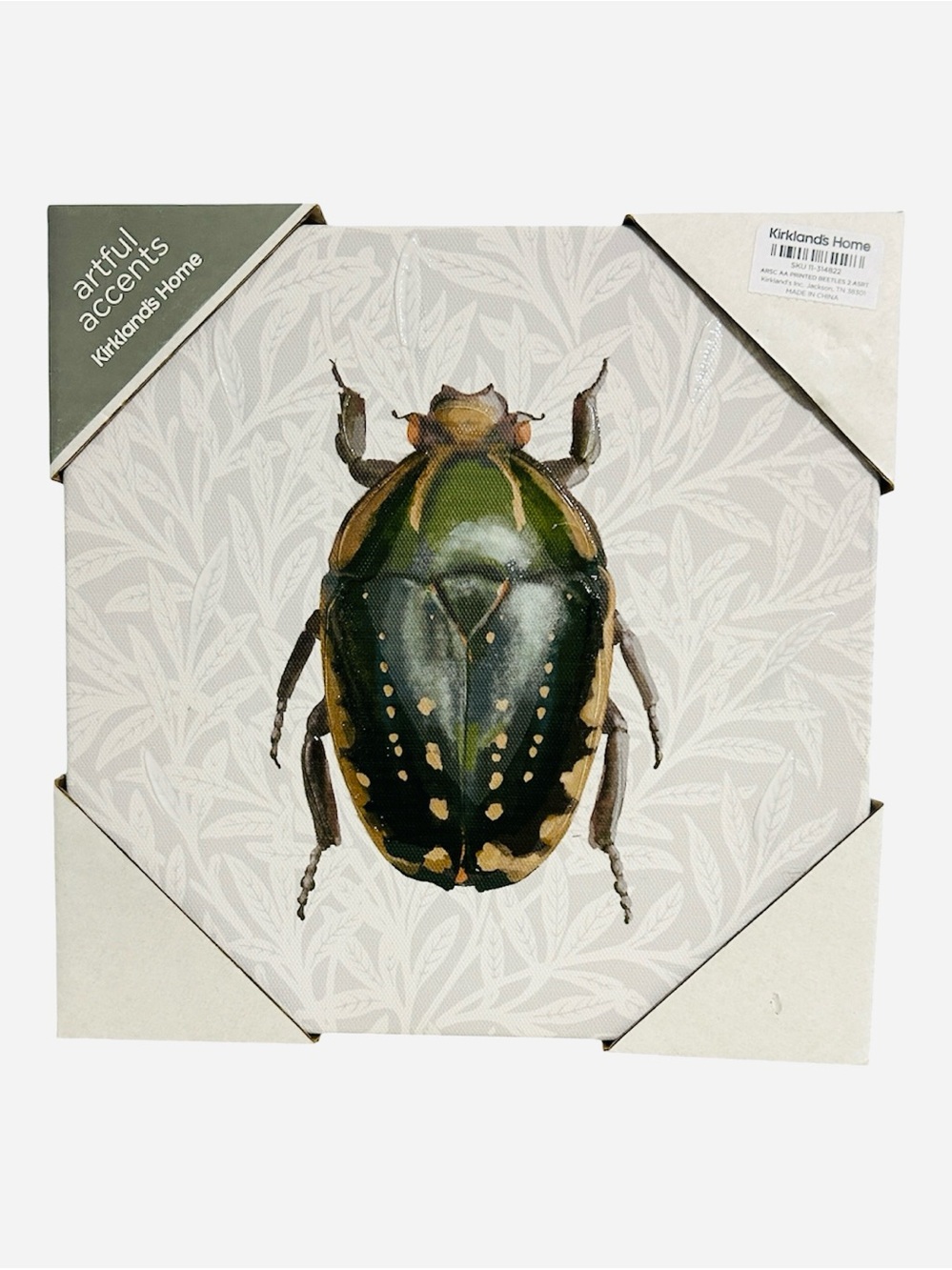 Kirkland’s Home Artful Accents Green and Brown Beetle Canvas Wall Art- New